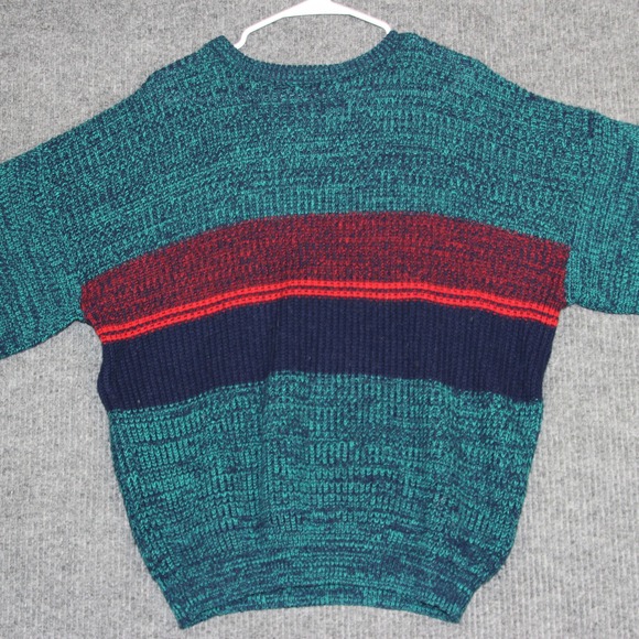 VTG Wrangler Mens XL Extra Large Knit Sweater Striped Acrylic Vintage Teal Red - Picture 1 of 4
